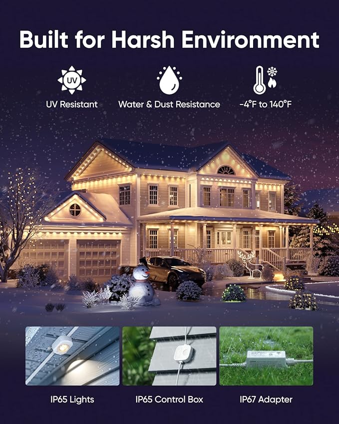 eufy Permanent Outdoor Lights E22, 100ft with 60 Triple-LED Lights, Smart RGBWW, Daily and Holiday, Up to IP67 Waterproof, AI Lighting Themes for Halloween, Christmas, Links with Cameras, Black