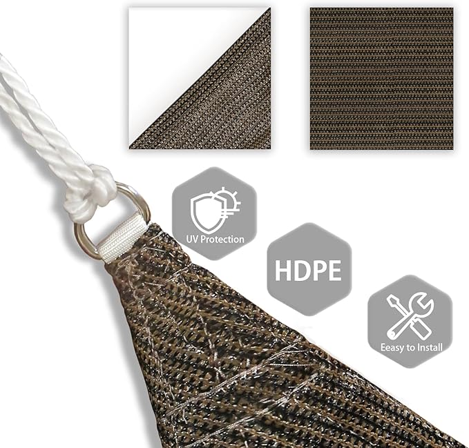 Patio Paradise 24' x 24' x 24' Sun Shade Sail Triangle Canopy Shade Cloth Fabric Sunlight Block Patio Pergola Cover HDPE Deck Awning for Outdoor Backyard Roof Shading, Brown