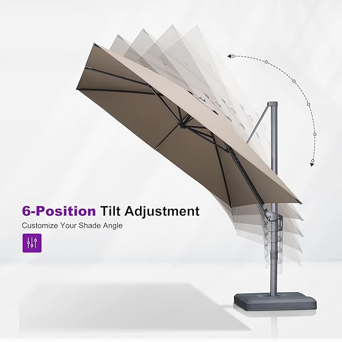 PURPLE LEAF Patio Umbrella 9' X 9' Rectangle Cantilever Umbrella Large Aluminum Outdoor Umbrellas with 360-degree Rotation & UPF40+ Premium Fabric for Deck Pool Garden Yard, Ash Mocha