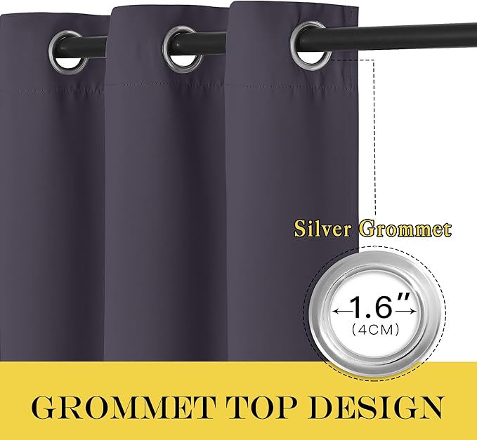 NICETOWN Greyish Purple Blackout Curtains for Bedroom 72 Inches Long, Thermal Insulated Room Darkening Grommet Window Curtains for Living Room Nursery, 66 inch x 72 inche, 1 Panel