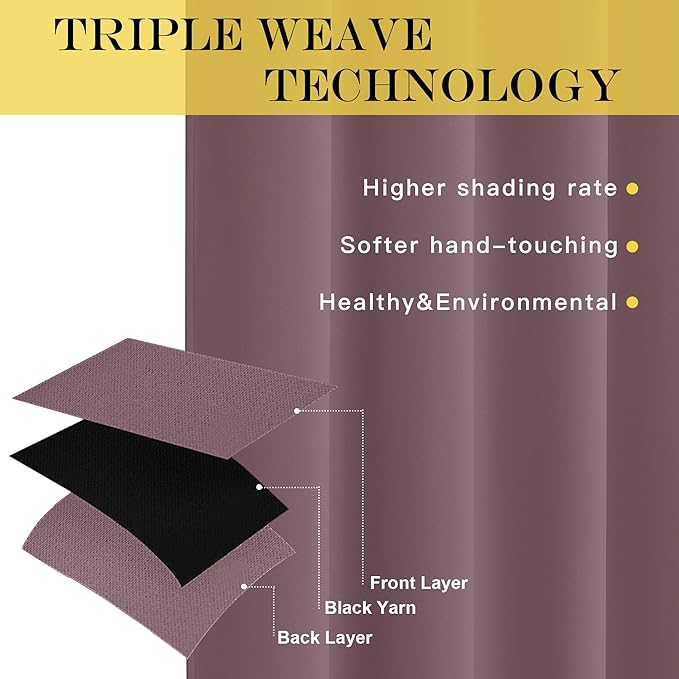 NICETOWN Blackout Dry Rose Curtain 84 inches Long for Bedroom - Thermal Insulated Grommet Room Darkening Window Treatment Sound Dampening Drape for Living Room (W52 x L84, 1 Panel)