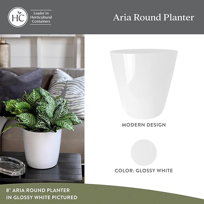 The HC Companies Aria Round Self-Watering Pot - Lightweight Plastic Planter for Herbs & More - Durable Plant Pots for Indoor Plants & Outdoor Plants (10" Glossy White, Pack of 1)