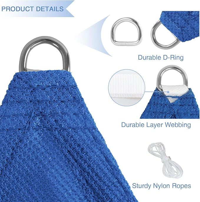 E&K Sunrise 3' x 3' x 3' Sun Shade Sail Triangle Canopy Shade Cover UV Block for Patio Backyard Garden Outdoor (Blue)
