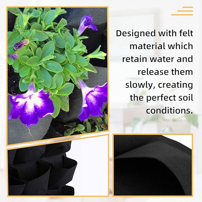 Hanging Planting Grow Bags, 36 Pockets Hanging Vertical Wall Planter Wall Mounted Grow Bag Outdoor Indoor Gardening Vertical Greening Flower Container, Planting Bags Storage Bags(1.0 m × 1.0 m, Black)