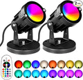 5W RGBW Landscape Lights, 16 Color Changing Spotlight 110V 120V Outdoor Landscape Lighting with Remote for Yard Garden Pathway(2 Pack with Base and Stake)