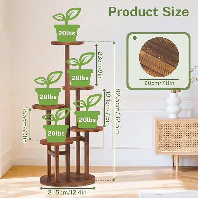iDavosic.ly 5 Tier Plant Stand Indoor, Tiered Corner Wood Multiple Flower Holder Shelf, Tall Orchid Display Rack for Patio Porch Living Room Balcony Outdoor, Brown