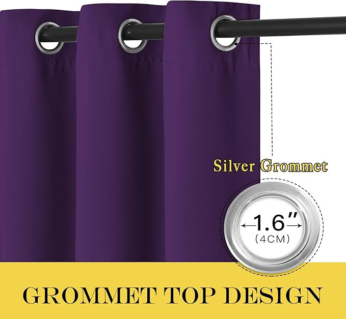 NICETOWN Royal Purple Blackout Curtains for Bedroom 95 Inch Length - Thermal Insulated Room Darkening Privacy Grommet Window Drapes for Boys Room, Set of 1 Panel, 80 x 95 Inch