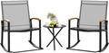 Shintenchi 3 Piece Outdoor Rocking Bistro Set, Textilene Fabric Small Patio Furniture Set, Front Porch Rocker Chairs Conversation Set with Table for Lawn, Garden, Balcony, Poolside (Light Gray)
