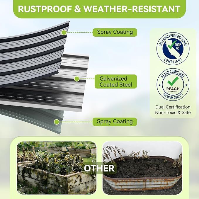 Ohuhu 6x3x1.5FT Metal Raised Garden Bed Outdoor, Reinforced Galvanized Steel Rustproof Planter Box, 100% Non-Toxic, 202 Gal Large Capacity Heavy Duty Raised Beds for Growing Vegetables Flowers Herbs