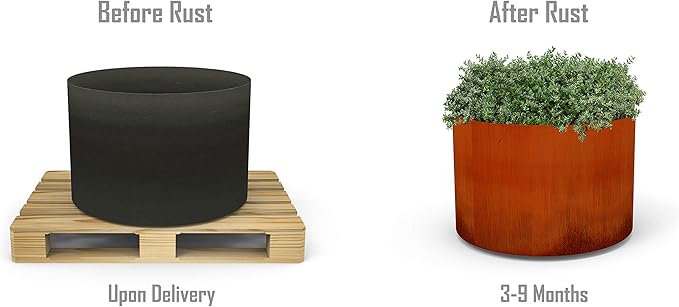 Plantercraft Large Round Corten Steel Planters for Outdoor Plants - 30x30 Inch Extra Large Outdoor Planter for Modern Patio, Deck, and Garden Landscapes