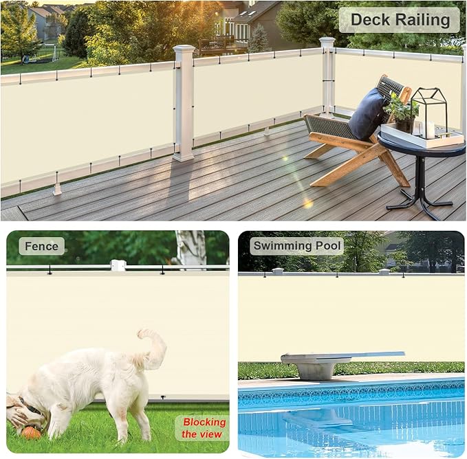 LOVE STORY Custom Size 3'x30' Butter Cream Balcony Privacy Screen,UV Block Privacy Fence Screen,90% Shield for Outdoor Pool Garden Apartment Railing