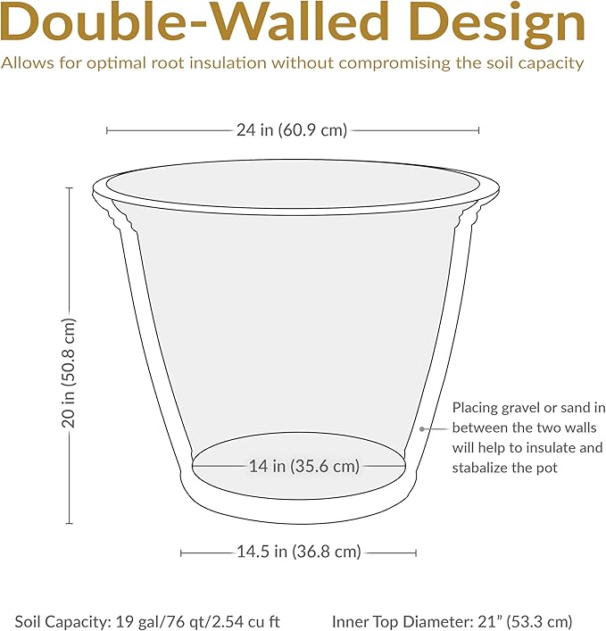 Sunnydaze 24-Inch Anjelica Large Plastic Pot for Plants - Outdoor Double-Walled Large Plastic Planter with Drillable Drainage Holes- Rust