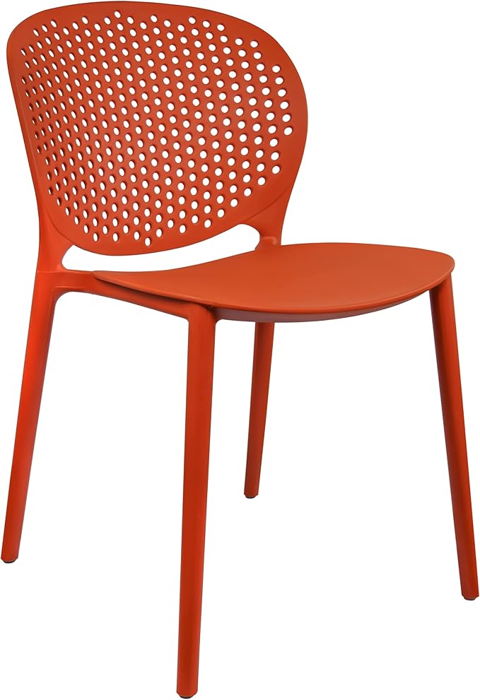 2xhome Set of 4 Patio Dining Chairs | Modern Stackable Outdoor Pool Side Chair | Weather Resistant Plastic for Yard, Porch, Balcony, Kitchen, Orange