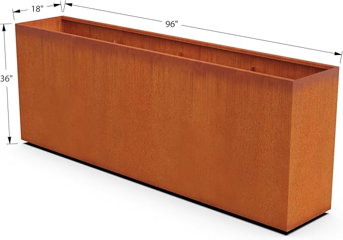Plantercraft Large Rectangular Planters for Outdoor Plants | 96x18x36 Corten Steel Planter for Privacy & Patios | Extra Large Outdoor Planter Box | Heavy-Duty 11-Gauge Steel, Fully Assembled