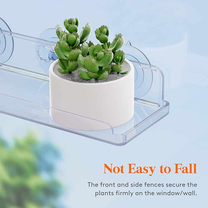 Lifewit Window Plant Floating Shelves 14.6x3.6, 3 Pack Acrylic Suction Cup Shelf, Window Sill Extender for Indoor Succulent Plants, Micro Greens, Seed Starter Pots, Herb Planters 37 x 9 cm/14.6x3.6