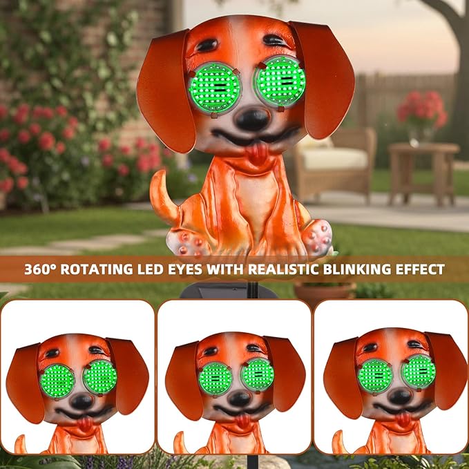 Dog Solar Garden Stakes with Cute Moving Eyeball Lights for Outdoor Yard Patio Decor, 39.3" Dog Solar Lights Outdoor Metal Garden Decor for Outside