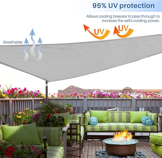 E&K Sunrise 13' x 13' x 13' Sun Shade Sail Triangle Canopy Shade Cover UV Block for Patio Backyard Garden Outdoor (Light Gray)