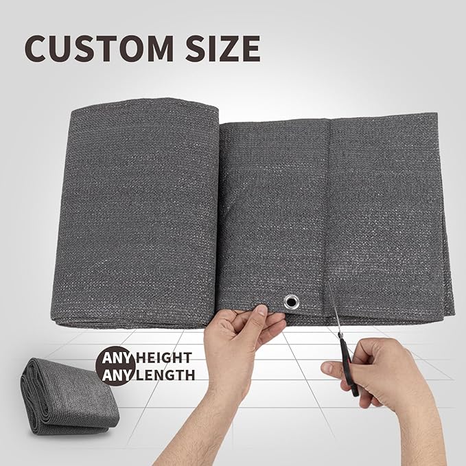 LOVE STORY Custom Size 3.3'x16' Dark Grey Balcony Privacy Screen,UV Block Privacy Fence Screen,90% Shield for Outdoor Pool Garden Apartment Railing