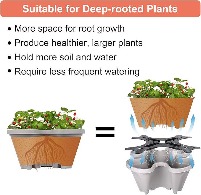 GameXcel Vertical Planter 5 Tier Stackable Planters Garden Planters Strawberry Herb Flower and Vegetable Planter Indoor Outdoor Gardening Pots with Removable Wheels and Tools 2-Pack