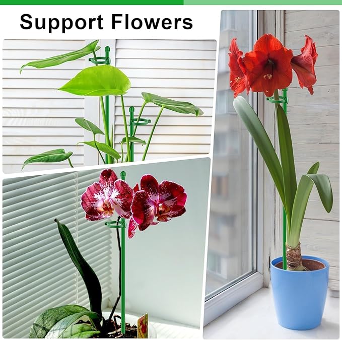 Plant Stakes 17 inch SupKing Support Stick Orchid Stakes with Clips 10Pcs Garden Plant Poles Extended to 3/4/5ft for Indoor Outdoor Potted Tomato Rose Amaryllis Vegetables Monstera Comes with 20 Ties