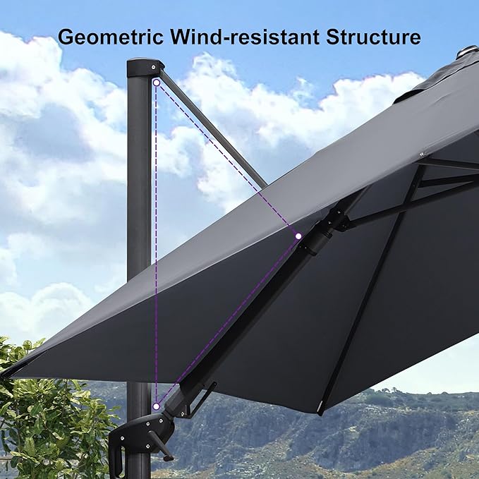 PURPLE LEAF 9.8' X 9.8' Left-right Tilting Patio Umbrella Outdoor Cantilever Swivel Square Umbrella Aluminum Offset Umbrella with 360-degree Rotation for Garden Deck Pool Patio Light Grey