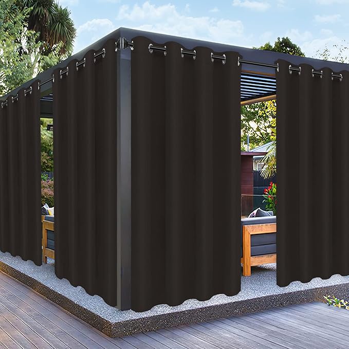 PureFit Outdoor Curtains for Patio Waterproof Weatherproof, UV Resistant Outside Curtains for Gazebo, Front Porch, Pergola, Sun Blocking Privacy Curtain, 52W x 95L inch, 1 Panel, Chocolate