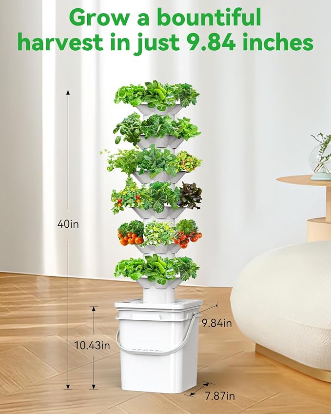 Vertical Hydroponics Growing System Kit, Indoor Outdoor Gardening System Kits, Herb & Fruits Growing Hydroponic Tower, 6 Layers (36 Pods)