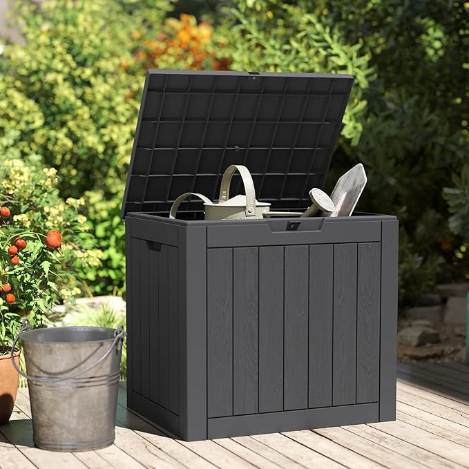 Sweetcrispy Deck Box with 31 Gallon Capacity, Weatherproof Resin Lockable Outdoor Storage for Secure Package Deliveries and Indoor Storage in Garden or Patio, Backyard