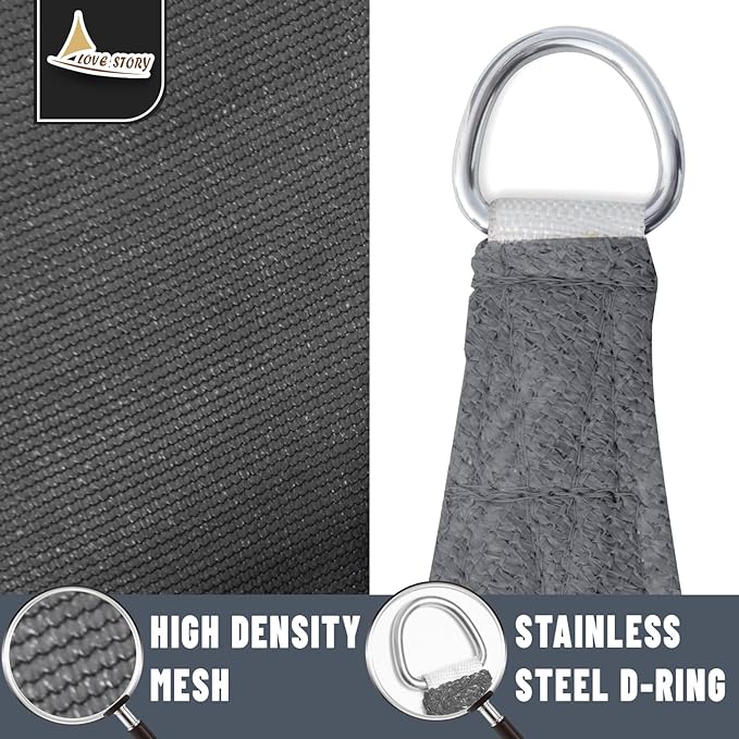 LOVE STORY Custom Size 12'x15'x19.2' Dark Grey Sun Shade Sail Right Triangle Sunshade Fabric Awning Canopy for Patio Backyard Carport Pergola (Customized)