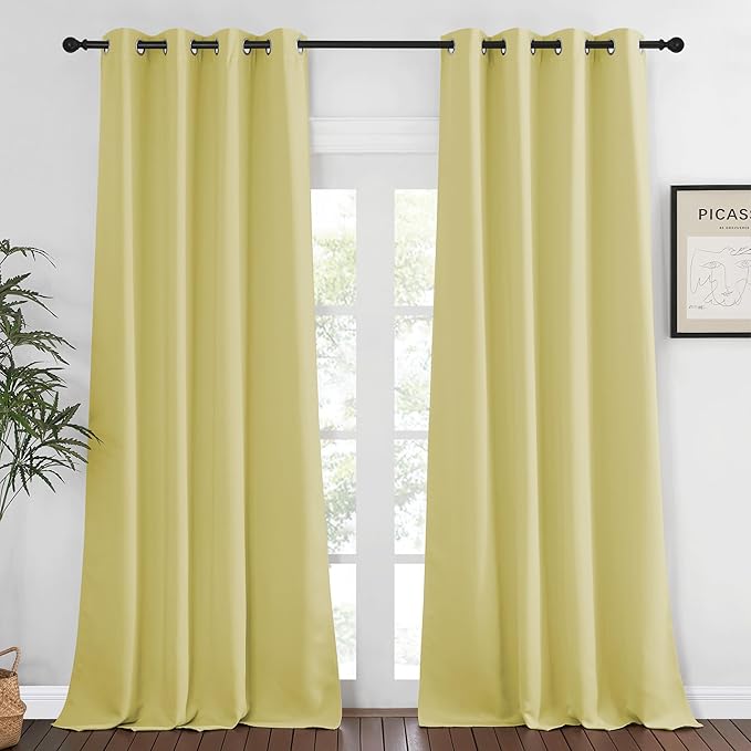 NICETOWN Bedroom Curtain Room Darkening Drapery 102 inches Length - Home Fashion Thermal Insulated Grommet Room Darkening Curtain for Living Room (Paler Yellow, 1 Panel, 52 x 102 inches)