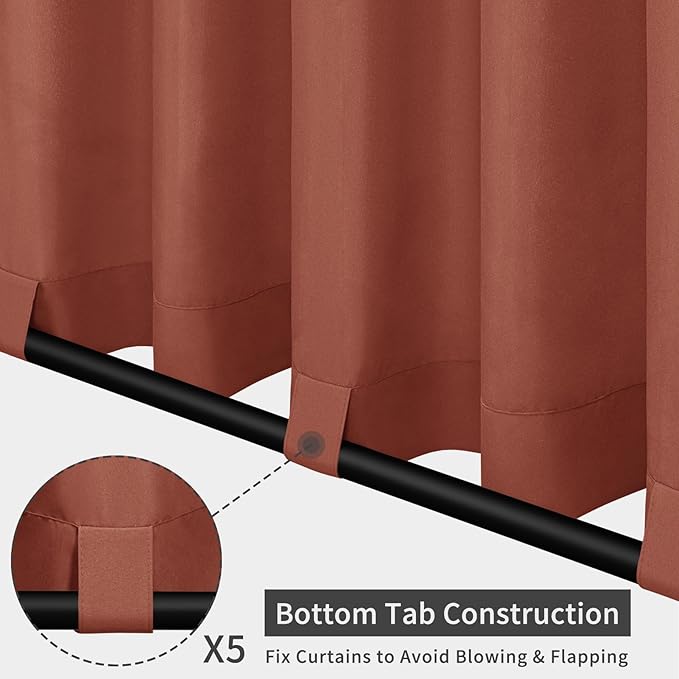Easy-Going Outdoor Patio Curtains Detachable Tab Top Windproof Weatherproof Curtain for Cabana, Porch, Pergola and Gazebo, Tab Bottom Drape, 2 Panels, 110W x 96L inch, Terra Red