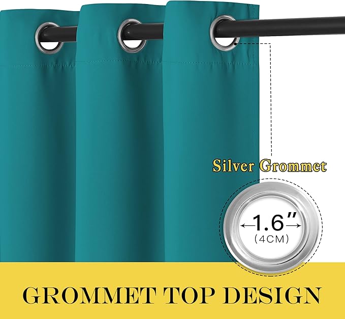 NICETOWN Blackout Curtain Drape for Bedroom - Light Reducing Thermal Insulated Solid Grommet Room Darkening Window Curtain 90 inches Long for Living Room (Peacock Teal, 1 Piece, W66 x L90)