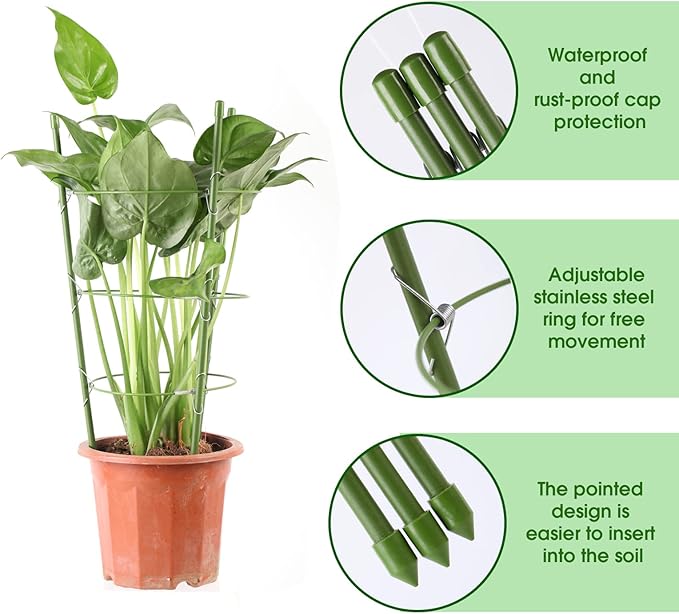 Kgozwon 4 Pack Tomato Cage Plant Support Cages for Garden, 24 inches Trellis for Climbing Plants, Upgrade Garden Plant Stakes with Adjustable Ring, Tomato Rings for Support, with Twist Tie