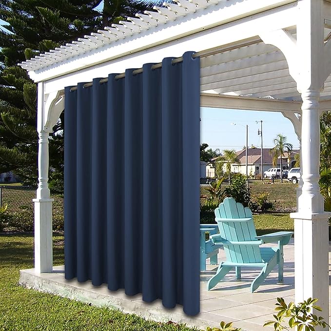 BONZER Waterproof Indoor/Outdoor Curtains for Patio Thick Privacy Wide Grommet Curtains for Bedroom, Living Room, Porch, Pergola, Cabana, 1 Panel, 110W x 120L inch, Navy