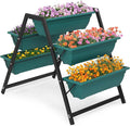Outvita Green Raised Garden Planter Bed, Tiered Planter Stand with 5 Boxes, Vertical Raised Garden Bed for Herbs, Flowers, Vegetables in Patio Balcony Indoor Outdoor