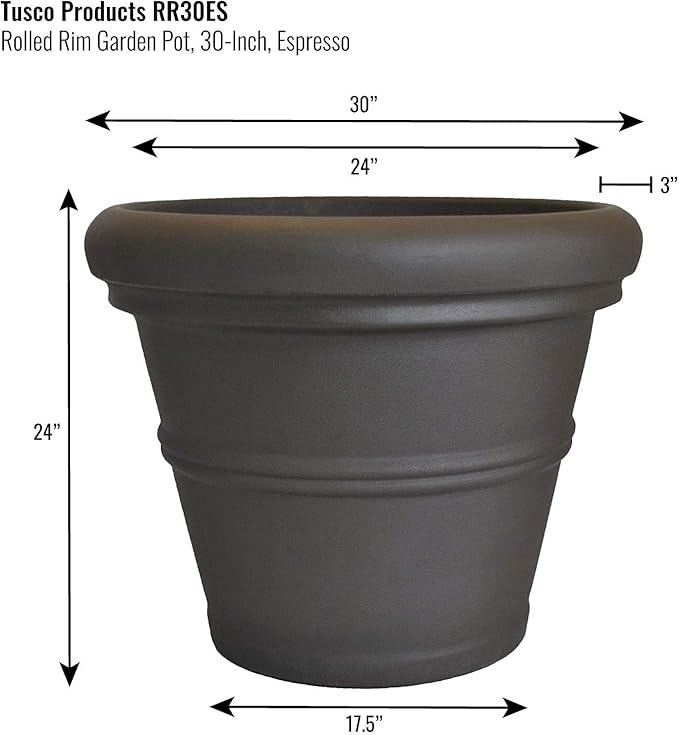Tusco Products RR30ES Classic Rolled Rim Garden Planter, 30", Espresso