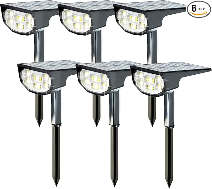 Solar Spot Lights Outdoor IP68 Waterproof, Ultra-Bright Performance，Simple Modes for Easier Operation, Auto On/Off，Solar Powered Landscape Lights for Garden, Yard, Pathway (Cool White, 6 Pack)