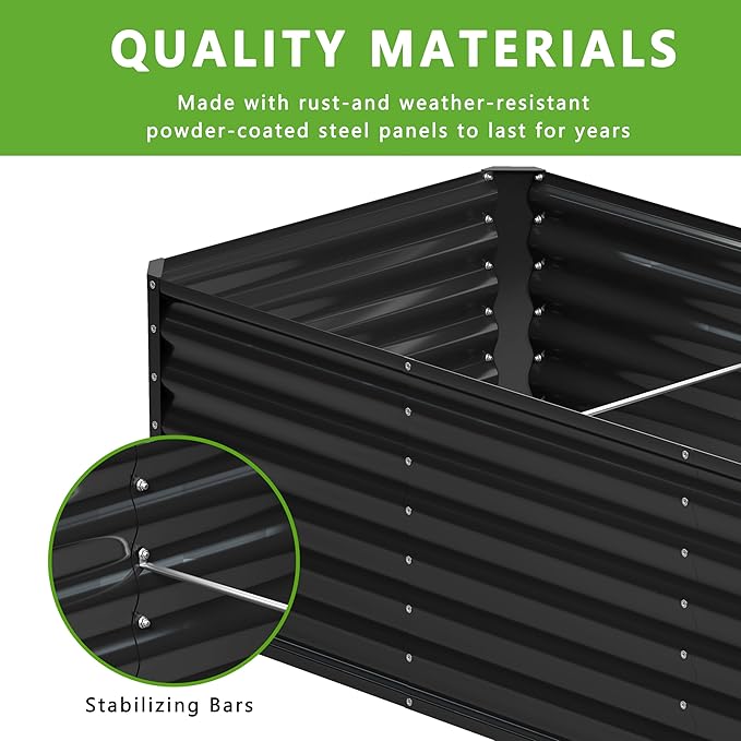 2PCS 6x2x1FT Galvanized Raised Garden Bed,Planter Raised Beds-Metal Garden Box,Large Plant for Outdoor Planting, Vegetables Bed，Flower,herb-Black
