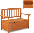 VINGLI Outdoor Storage Bench, Large Wood Deck Box with Seating, Weatherproof Outdoor Bench with Storage Loveseat, 2-Person Wooden Patio Bench for Entryway, Backyard, Garden