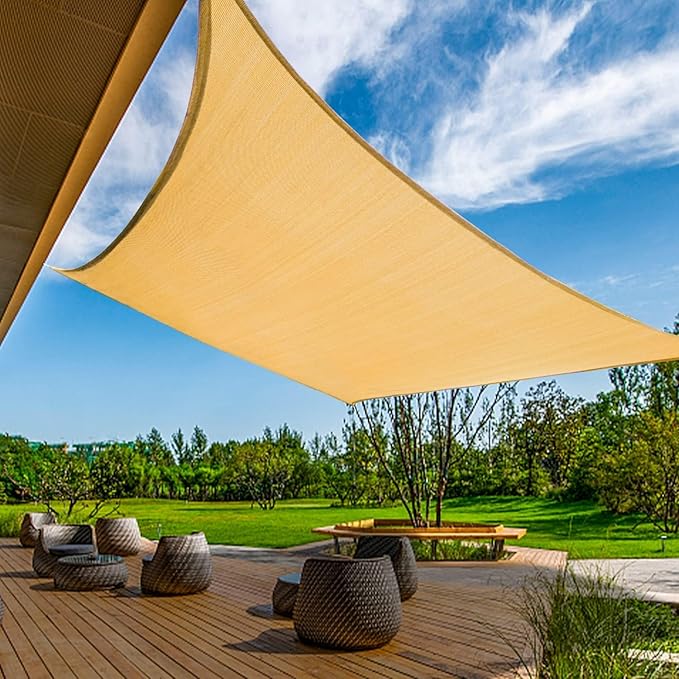 KANAGAWA Sun Shade Sail Curved 24'X24' Sand Rectangle Outdoor Shade Cover UV Blovk Canopy for Patio Garden Backyard Heavy Duty Permeable 185GSM (We Make Custom Size)