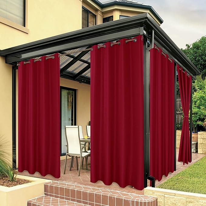 BONZER Waterproof Outdoor Curtains for Patio Porch Pergola Cabana Light Filtering Privacy Grommet Indoor Curtain Panels for Bedroom Living Room, 1 Panel, 84W x 84L inch, Red