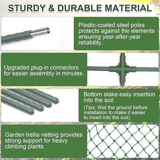 Cucumber Trellis for Raised Bed,U-Shape Garden Trellis for Climbing Plants Outdoor, Metal Arch Trellis for Vegetables, Plant Support for Vine,Tomato, Pea (Green, 49.6" L×30" W×47.2" H)