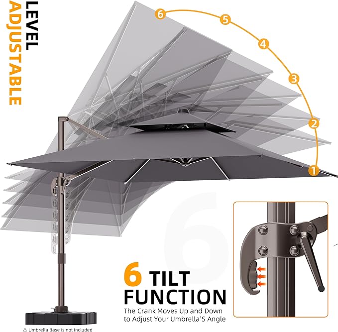 9' X 12' Cantilever Outdoor Patio Umbrellas Double Top Large Rectangle Umbrella Heavy Duty 360°Rotation Offset Umbrella for Garden Deck Pool Patio,Grey