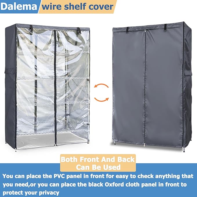 Waterproof Shelf Cover,600D Heavy Duty Dustproof Storage Wire Rack Covers,Outdoor Shelving Covers for Wire Shelves with Zipper 30''x14''x62'',Clear Front.