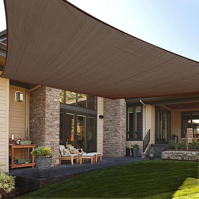 LOVE STORY Custom Size 14'x24' Brown Sun Shade Sail Rectangle UV Block Canopy Patio Sail Sunshades Fabric for Outdoor Garden Carport (We Make Custom Size)