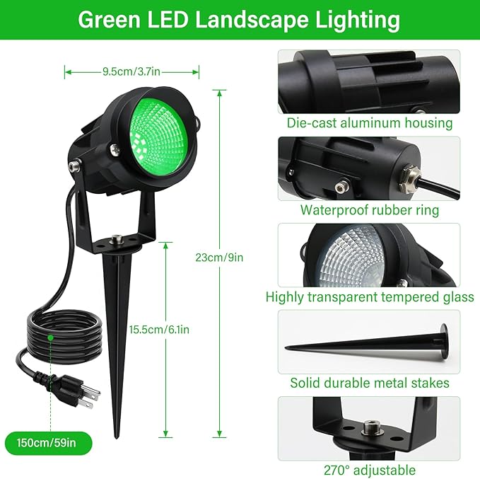 Christmas Spot Lights Outdoor Landscaping Spotlight,12W Green LED Landscape Lighting for Yard Garden St. Patrick's Day Flag Decoration,2Pack