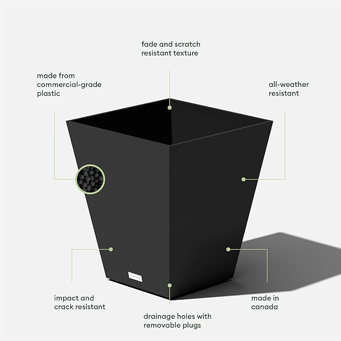 Veradek Pure Series Nobleton Plastic Planter - Large Pots for Indoor or Outdoor Porch/Patio | Durable All-Weather Use with Drainage Holes | Modern Planter Décor for Flowers, Shrubs, Trees