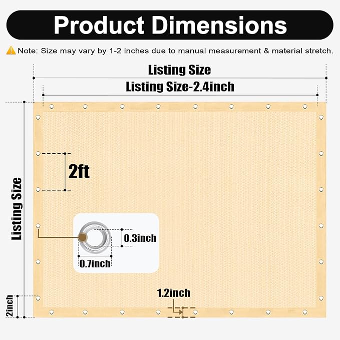 Artpuch 90% Sun Shade Cloth, 8 x 8 FT Pergola Shade Cover Canopy with Grommets, Sun Screen Fabric Tarp for Patio, Outdoor, Garden, Backyard, Wheat
