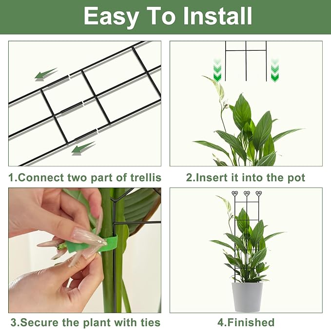 32in Large Indoor Plant Trellis for Climbing Plants, Expandable Metal Garden Trellis for Potted Plants, Tall Plant Supports for Ivy Pothos Hoya Monstera, 4p