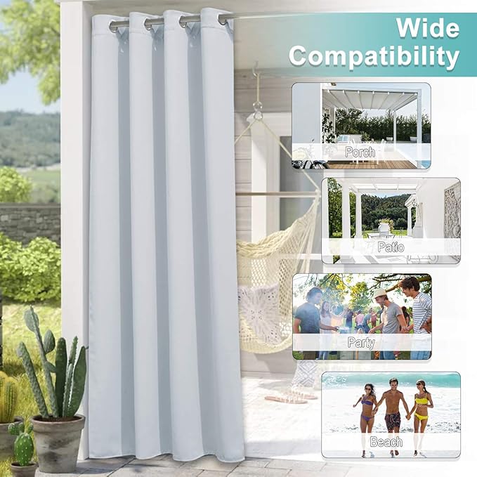 NICETOWN Outdoor Divider Patio Curtain Waterproof for Public Space, Thermal Insulated Rustproof Grommet Room Darkening Panel Safe for Yard/Arbor, Greyish White, 1 Panel, W100 x L84